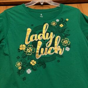 Green 'Lady Luck' Graphic T-Shirt Size 3X Runs Smaller